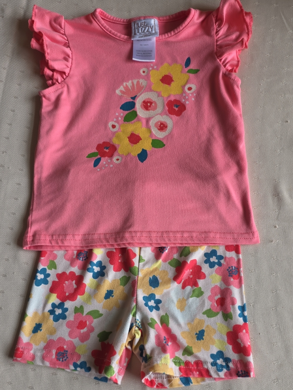 Girls Pink Floral  Set - Short Sleeve Top & Matching Shorts